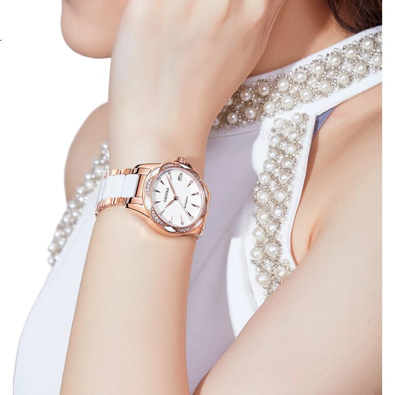 CALUOLA Women's Mechanical Watch Stainless Steel Band Fashion Waterproof Luxury Brand Wristwatch