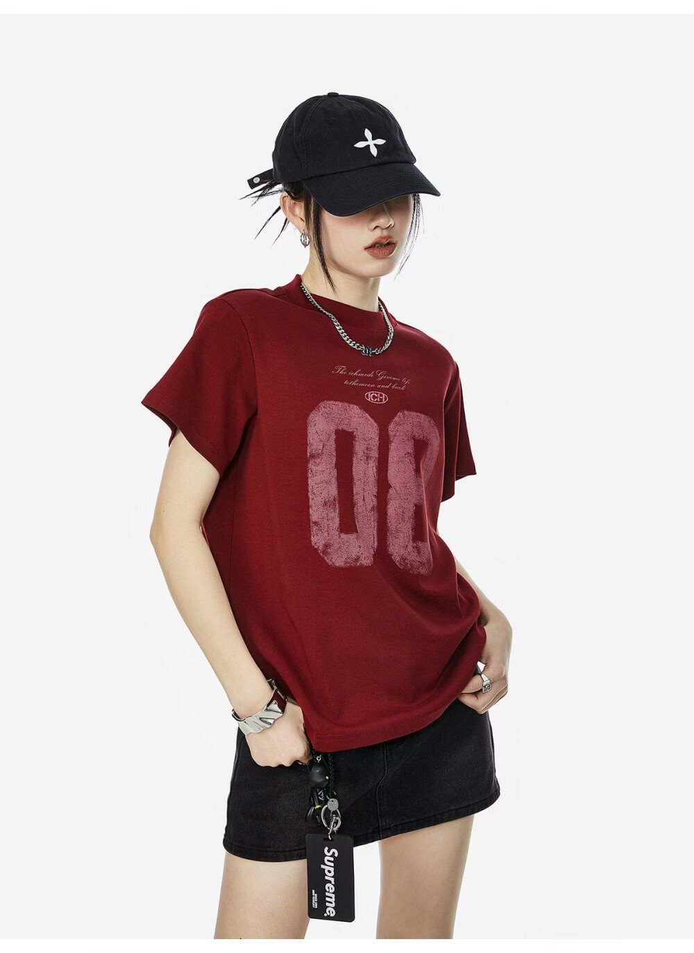 ICH MODE Women's American Slim Fit Shoulder T-Shirt 2026 Summer New Printed Short Sleeve Sports Top White L 20