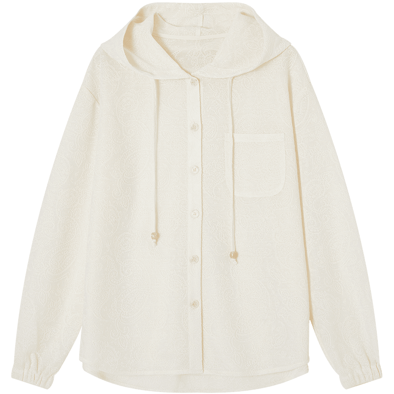 Demana [Simple Elegance] Spring Lightweight Hooded Jacquard Drop Shoulder Shirt Loose Fit Petite Women's Blouse