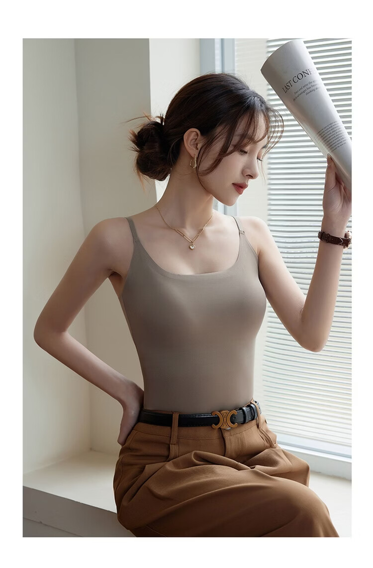 Urban Beauty [No Bra Needed] Women's Camisole with Chest Pad, Ice Silk Thin Seamless Back Beauty Underwear, Wearable as Outerwear or Innerwear 12