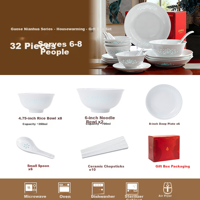 Lowei Jingdezhen Exquisite White Porcelain Dinnerware Set 2025 New Chinese Style Ceramic Bowls and Plates Housewarming Gift