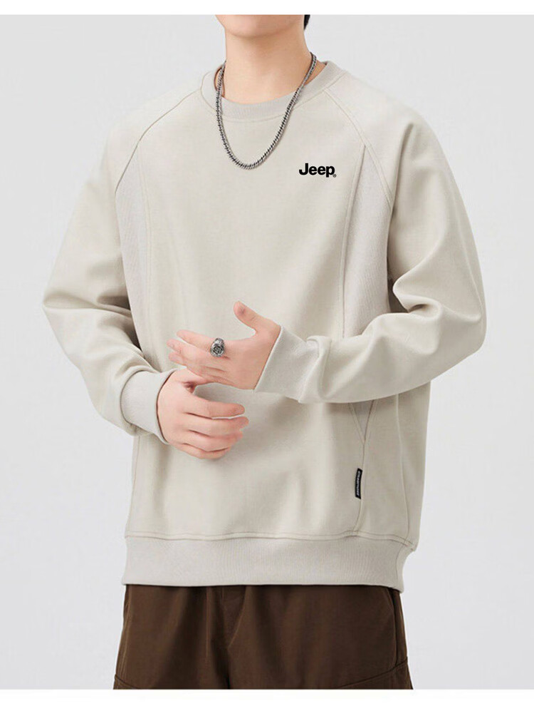 JEEP Men's Spring Autumn Crew Neck Long Sleeve Sweatshirt Casual Trendy Versatile Men's Clothing Heather Gray XL 13