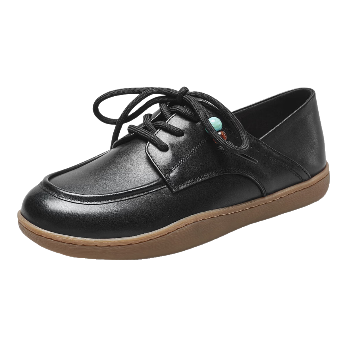 Yierkang Leather Shoes, Thick-Soled Women's Simple Loafers, Comfortable Work Flats for Nurses And Mothers, 27015W, Black, Size 35