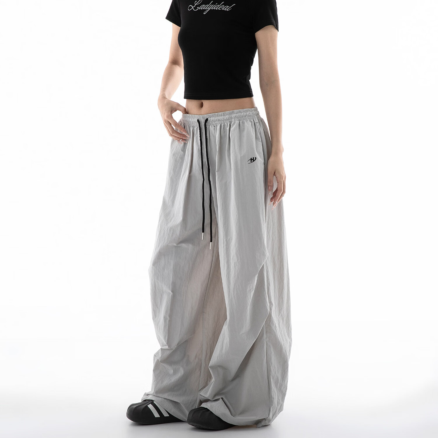 ICH MODE Women's American Style Summer Loose Lightweight Paratrooper Cargo Pants Straight Wide Leg Casual Pants Gray M