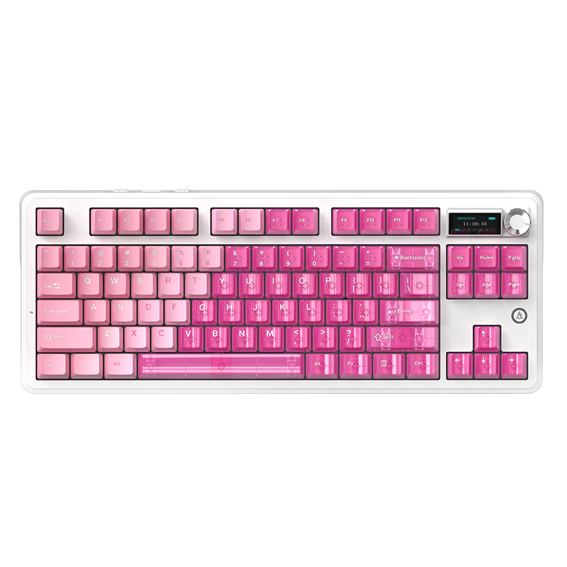 AJAZZ MK87 Wireless Mechanical Keyboard Dual 8K Report Rate Wired/2.4G/Bluetooth Gaming 87-Key Mechanical Keyboard Original Transparent Gradient Pink Dragonfruit Switch
