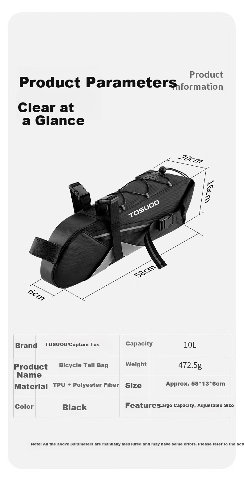 TOSUOD Road Bike Saddle Bag Large Capacity Waterproof Seat Pack for Long-Distance Cycling on Sichuan-Tibet Route Mountain Bike Tool Storage Bag 2