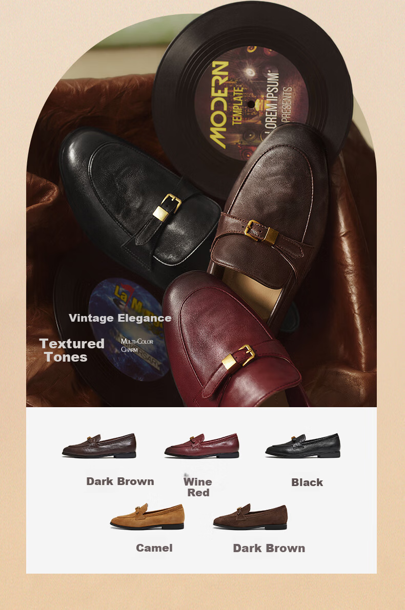 BASTO Jazz Vinyl 26 Spring British Sheepskin Slip-On Loafers Women Single Shoes UXS01AA6 Dark Brown 36 7