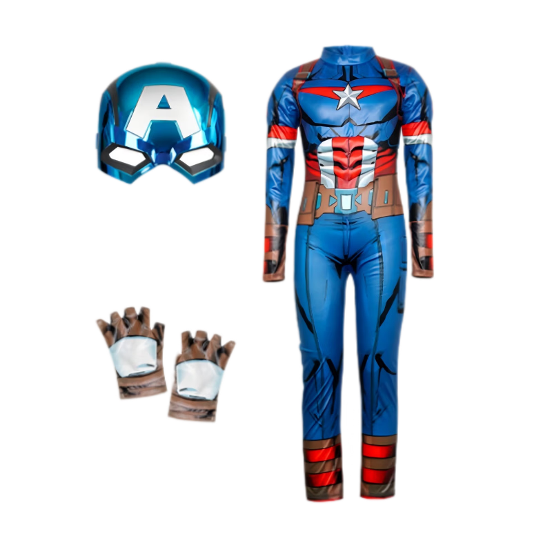 Disney Captain America Boys' Cosplay Jumpsuit Set with Mask Christmas Kids Gift 150 CM