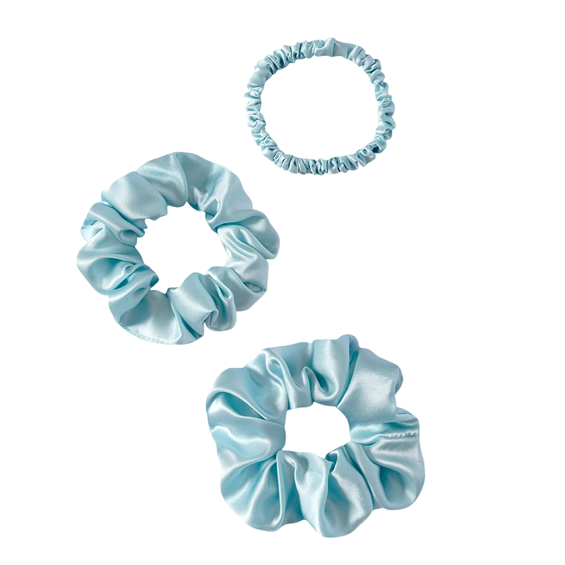 Sangshang Silk Hair Tie, 19 Mm, 100% Mulberry Silk, Large Elastic Band, Mid-Autumn Festival Gift, Sky Blue, 1+3.5+5