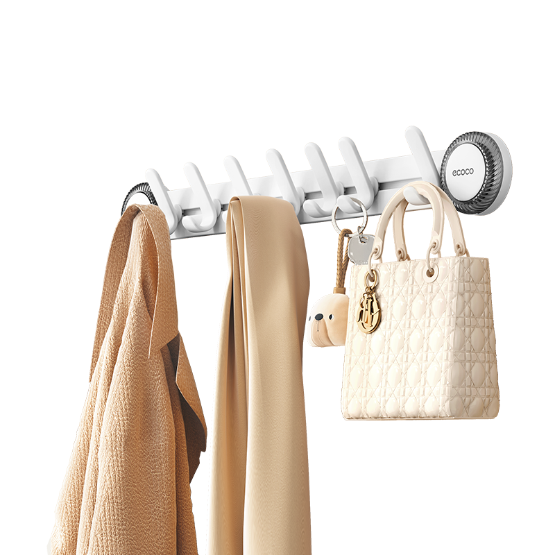Ecoco Suction Cup Over-the-Door Hook Rack, No Drilling, 7-Hook Wall-Mounted Clothes and Storage Organizer for Entryway and Bathroom