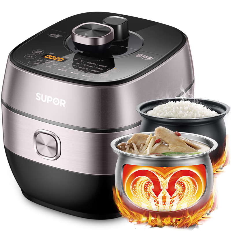 SUPOR IH Titanium Electric Pressure Cooker 5L Household Automatic Exhaust 304 Ball Pot SY-50HC5325Q Dual Inner Pots Rice Cooker High Pressure Cooker for 4-6 People