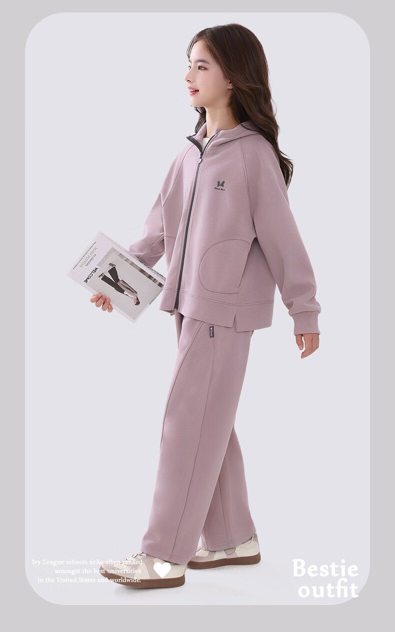 Disney Girls Casual Set Spring Autumn New Children's Hooded Sportswear Youth Sweatshirt and Sweatpants FT001 Heather Gray 150 8