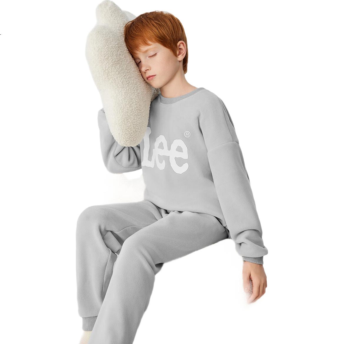 Lee Kids Children's Double-Sided Cat Fleece Home Wear Set, Delicate Soft Skin-Friendly Fluffy Loungewear, Light Gray, Size 140
