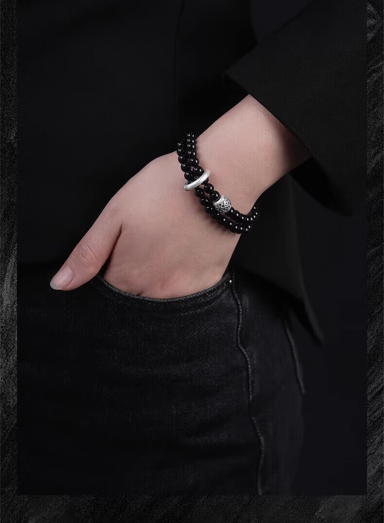 Chow Tai Fook [1000+ Stores] Obsidian Double-Layer Bracelet Men's Beaded Bracelet Birthday Gift for Boyfriend 12