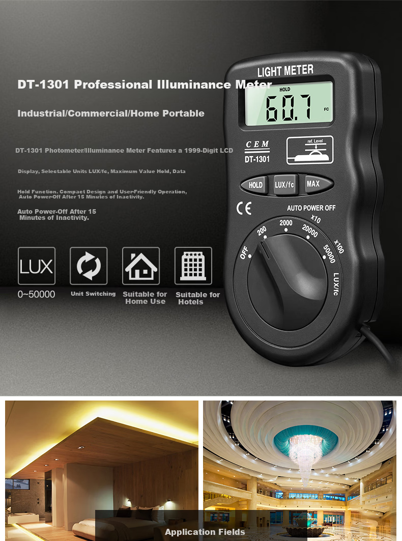 CEM DT-1301 Professional High-Precision Lux Meter Light Meter High-Resolution Illuminance Meter 1