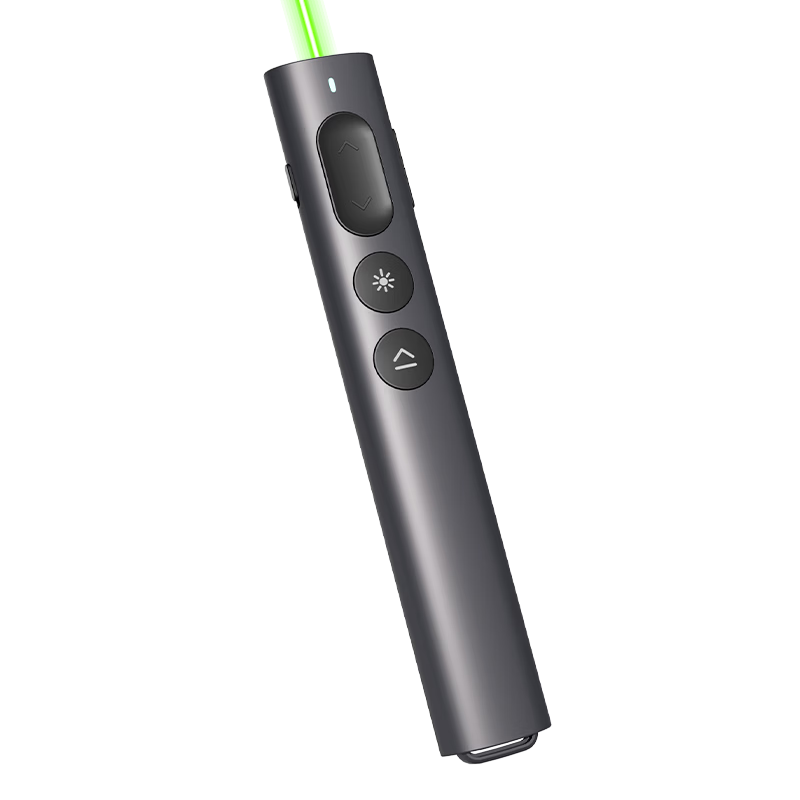 Deli Digital Physical Dual-Laser Presentation Pointer with Air Mouse Function PPT Teacher Presenter LED LCD Screen Seewo Whiteboard Honghe Magnification Annotation Timer Green Laser MA223-G