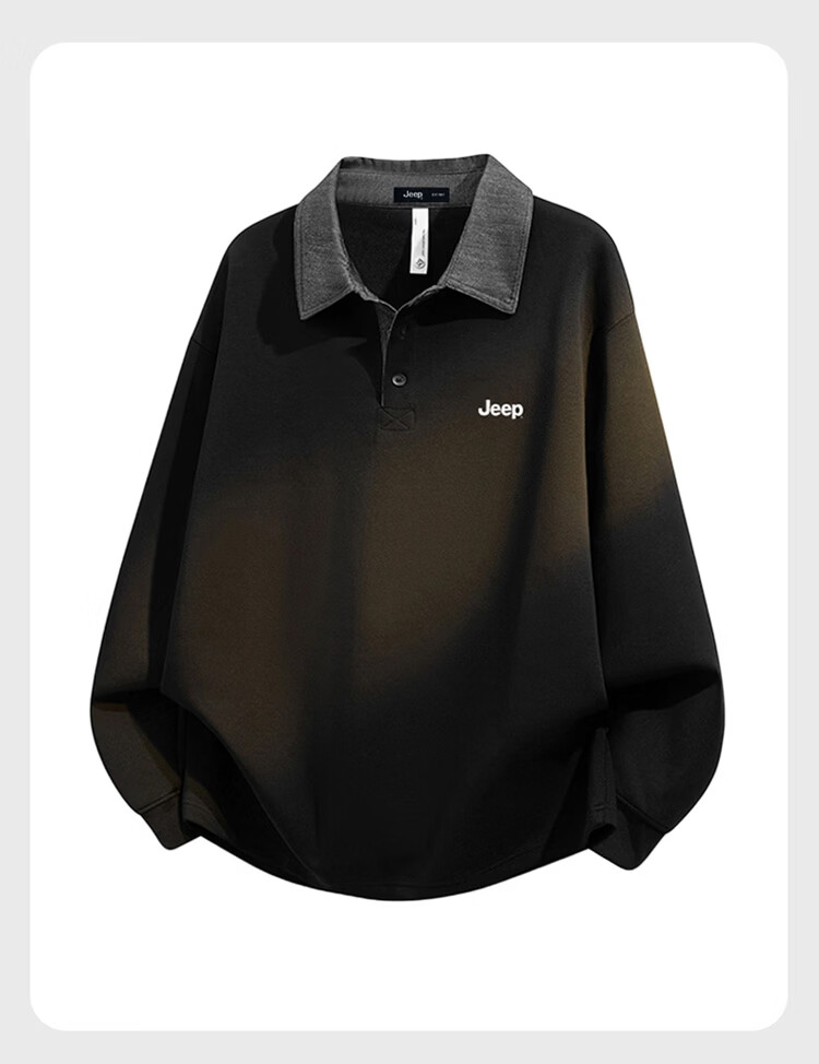 JEEP Men's Sweatshirt Long Sleeve T-Shirt Spring Autumn Heavyweight Loose Base Shirt Black 2XL 1