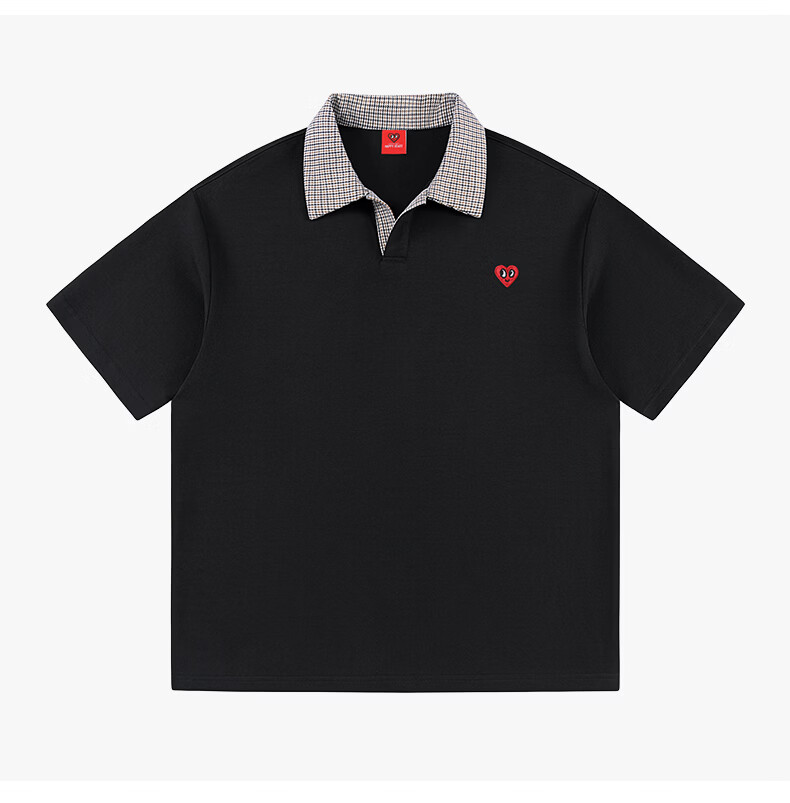 Charles Peach Heart Summer Small Heart Color-Block Breathable Cotton-Padded Couple Casual Unisex Short Sleeve Polo Shirt Off-White XS 18