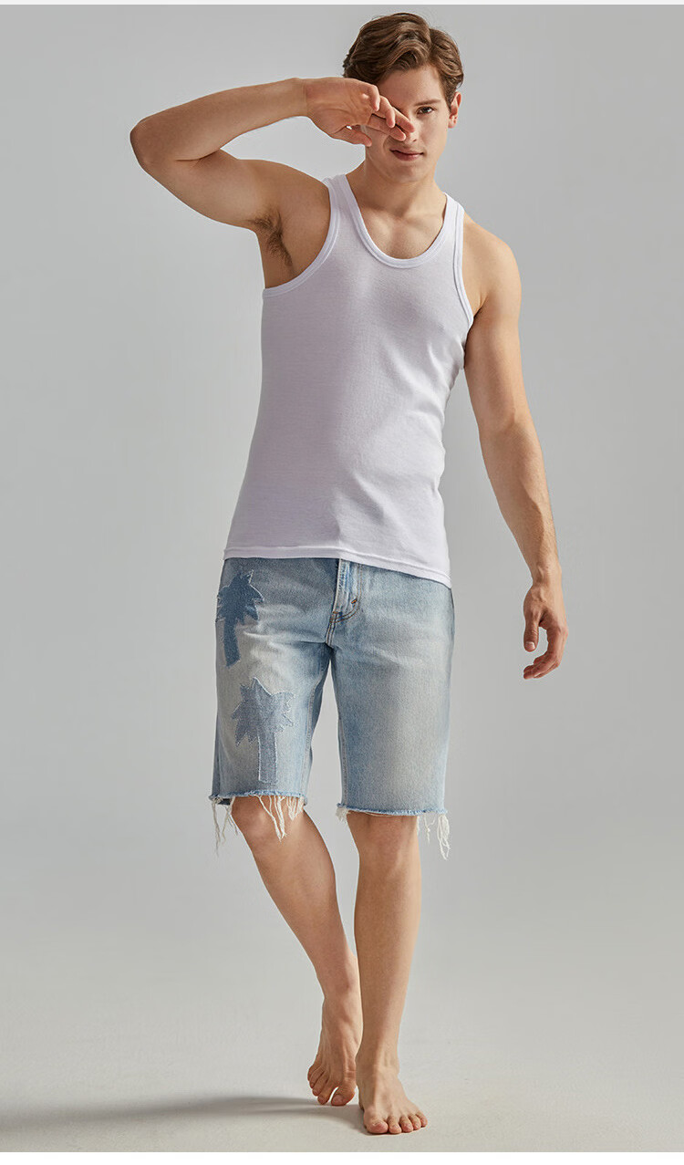 Yiershuang Vest [100% Cotton] Men's High Elasticity Summer Thin Sleeveless Casual Sports Sweat-Absorbing Breathable Base Shirt 14