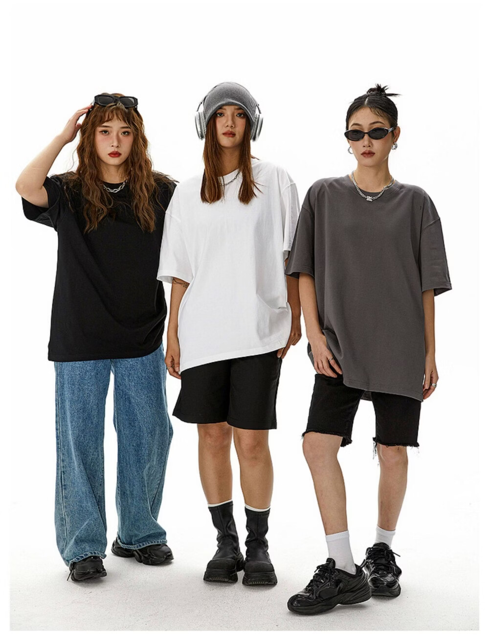 ICH MODE American Style Heavyweight 300g Solid Color Short Sleeve T-Shirt Women Summer New Loose Fit Versatile Half Sleeve Top White M 8