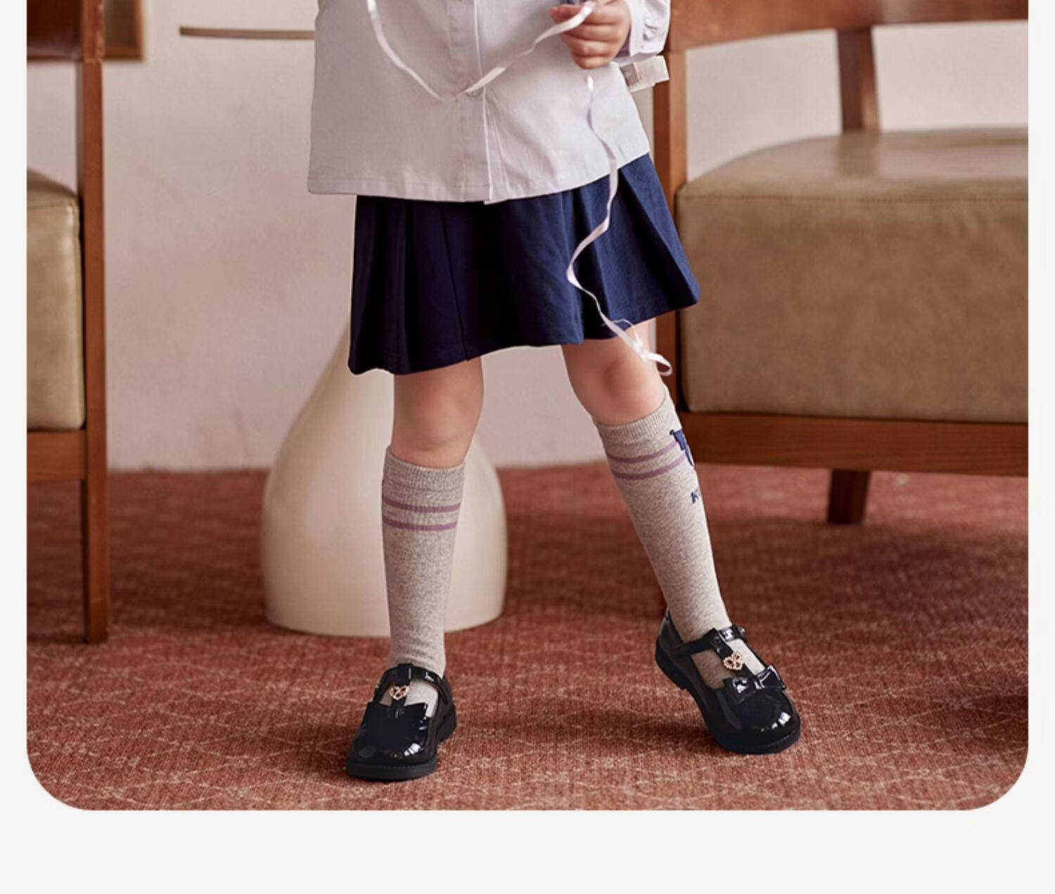 DAVE & BELLA Girls' Black Leather Shoes Autumn Children's Princess Shoes Anti-slip College Style Kids Shoes 3