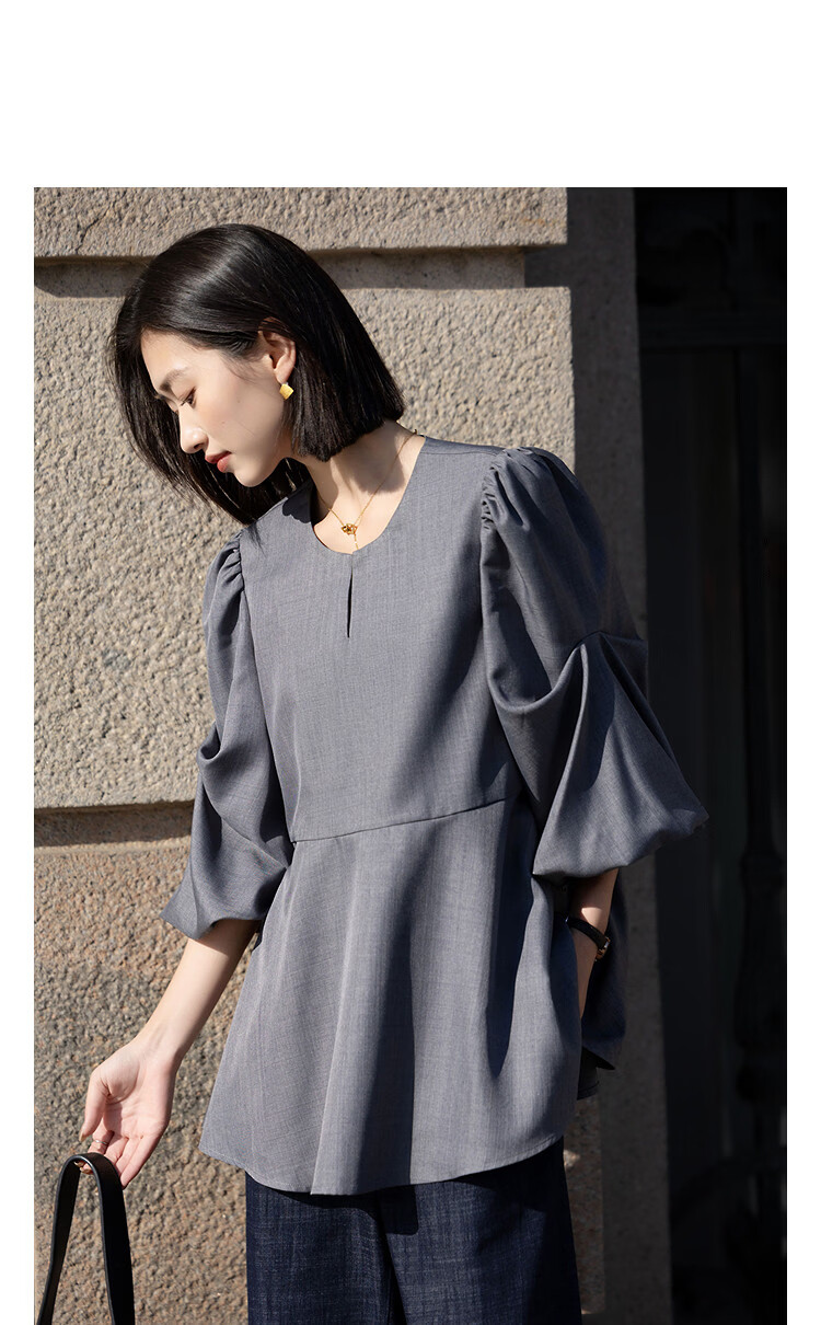 Demana [Fashion Urban] Spring Design Irregular Sleeve A-Line Shirt Loose Fit Blouse for Petite Women 11