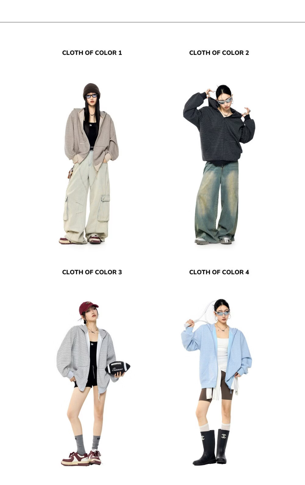 ICH MODE Celebrity Style Striped Hoodie Cardigan Sweatshirt for Women Spring Autumn New Sports Jacket Black M 2
