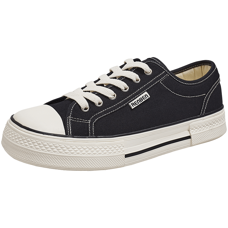 Renben Official Thick Sole Black Canvas Shoes Men's 2026 Spring Couple Sneakers Black Size 41 (Men's)