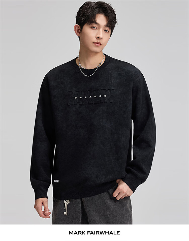 MARK FAIRWHALE Tie-Dye Sweatshirt Men Spring Trendy Brand Crewneck Heavyweight Long Sleeve T-Shirt Base Layer Rock Gray 3XL 17