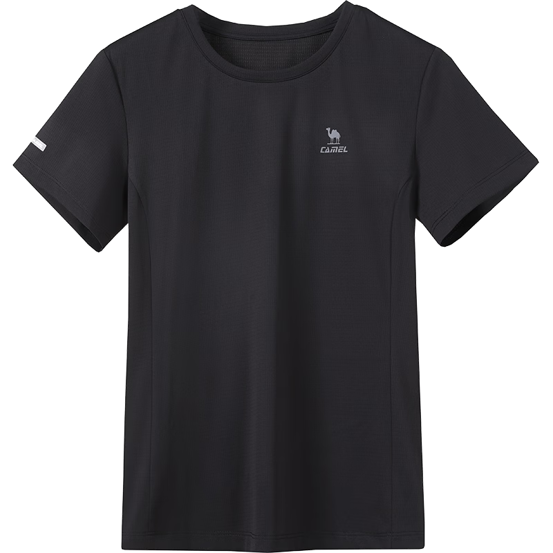 CAMEL Quick-Dry Women's Breathable Crew Neck Short Sleeve Running Sports T-Shirt C26BZ0L7004 Phantom Black M