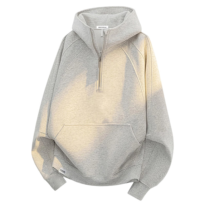 MARK FAIRWHALE Heavyweight Hoodie Men's Spring and Autumn Half-Zip Hooded Jacket Unisex Couple Top White Flower Gray 3XL