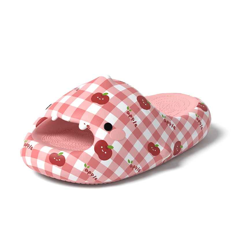 Chikoku Cute Little Shark Plaid Slippers Women Outdoor Home Thick Sole Non-Slip Couple Shark Sandals Men