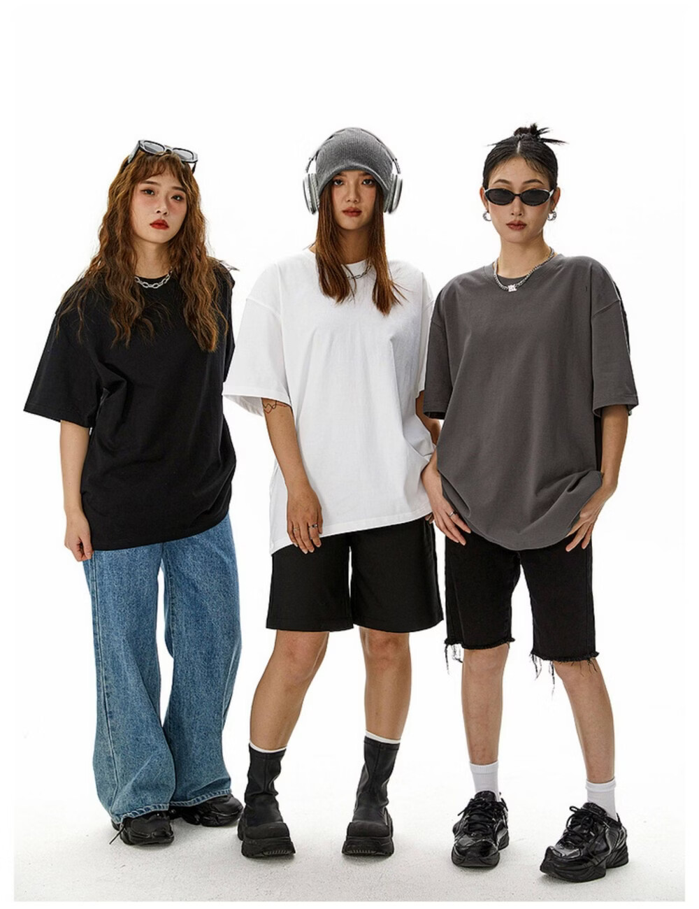 ICH MODE American Style Heavyweight 300g Solid Color Short Sleeve T-Shirt Women Summer New Loose Fit Versatile Half Sleeve Top White M 6