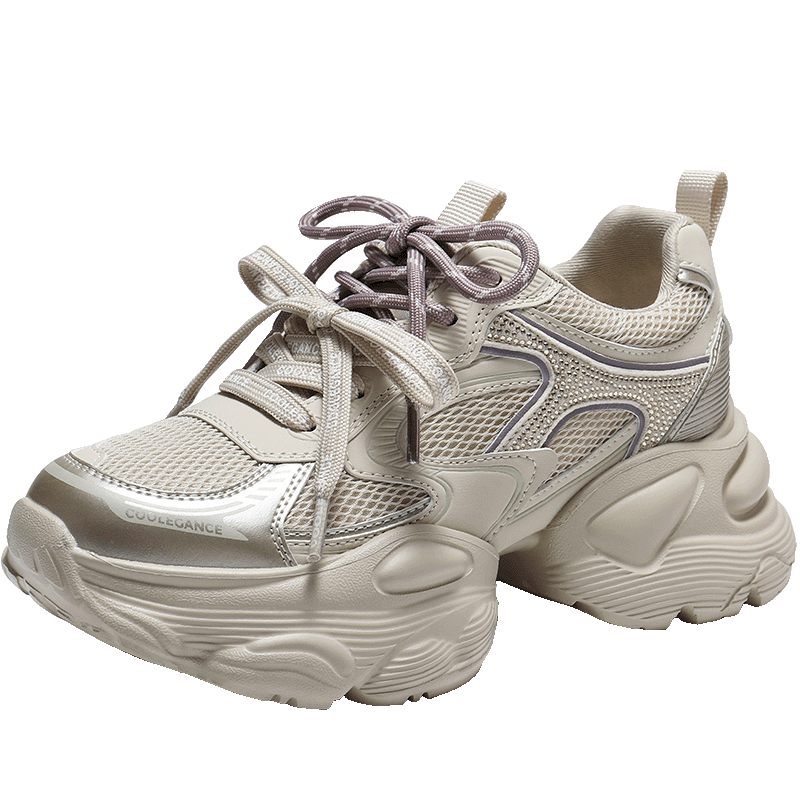 Belle Chunky Dad Sneakers for Women, 2026 New Spring And Summer Mesh Breathable Sports Casual Shoes JD028AM6 Apricot Color Size 36