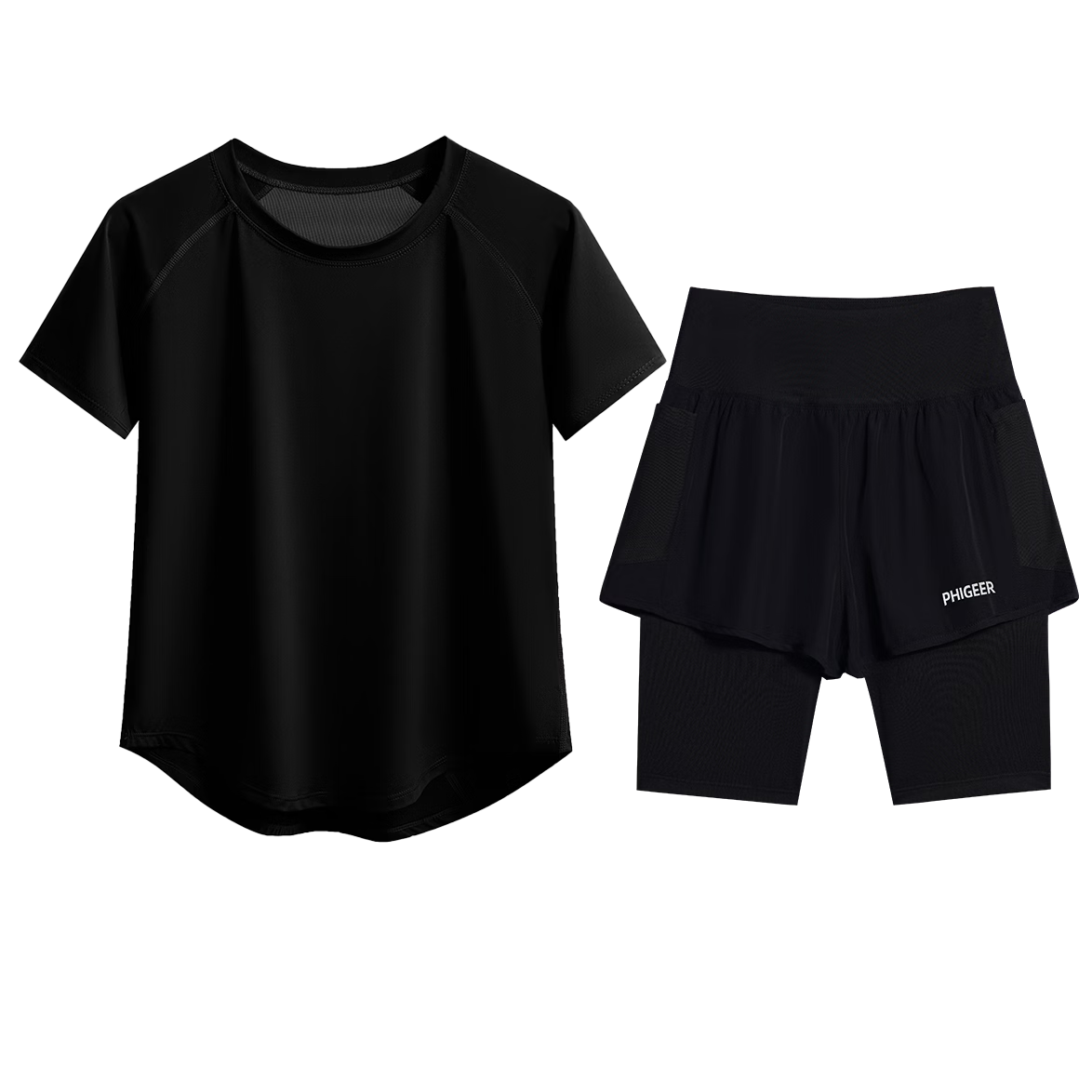 Baisirong Easy-Care Summer Marathon Running Sports Set for Women Short Sleeve Loose Plus Size Gym Yoga Wear