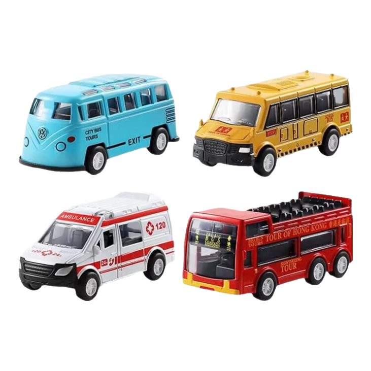 MaBao Twin Children's Day Gift Alloy Toy Cars Bus Mini Bus Ambulance Model for Boys 1-3 Years Old 2-Pack