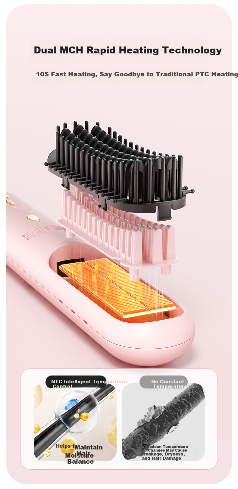 MinHuang Birthday Christmas Gift Box Wireless Cool Air Styling Straightening Brush for Women Mom Girlfriend Friends 9