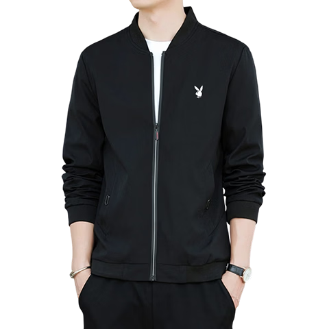 PLAYBOY Men's Jacket, Autumn And Winter Fleece-Lined Thickened Casual Stand-Collar Loose Coat for Young And Middle-Aged, Navy Blue, XL