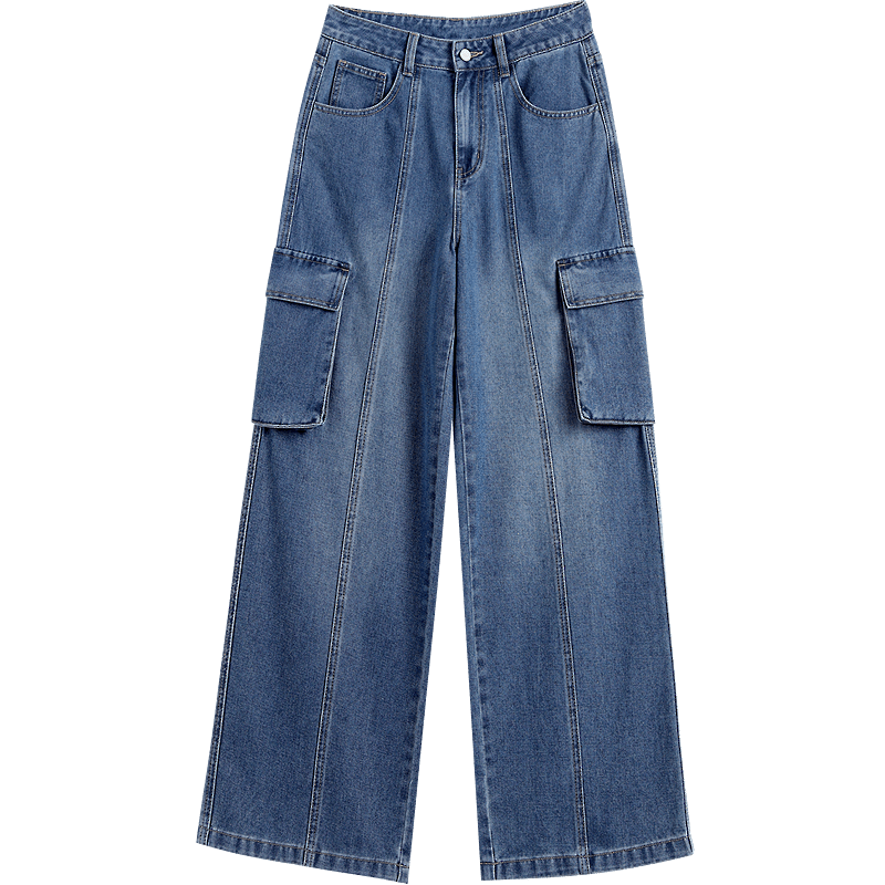 Demana Structuralism Spring Cloud Oxygen Cotton High-Waist Cargo Pocket Segmented Loose Fit Petite Women's Jeans