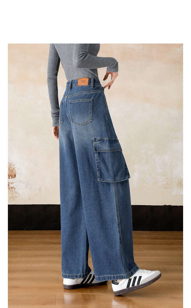 Demana Structuralism Spring Cloud Oxygen Cotton High-Waist Cargo Pocket Segmented Loose Fit Petite Women's Jeans 11