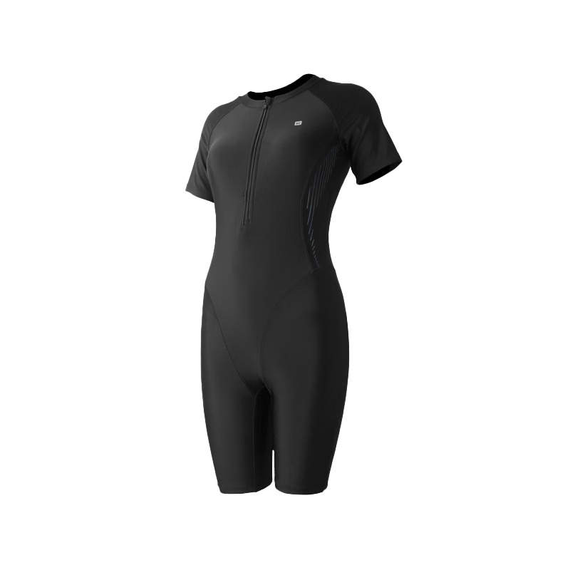 Keep Women's One-Piece Knee-Length Professional Swimsuit Slim Chlorine-Resistant Conservative Spa Swimsuit 933 Black L