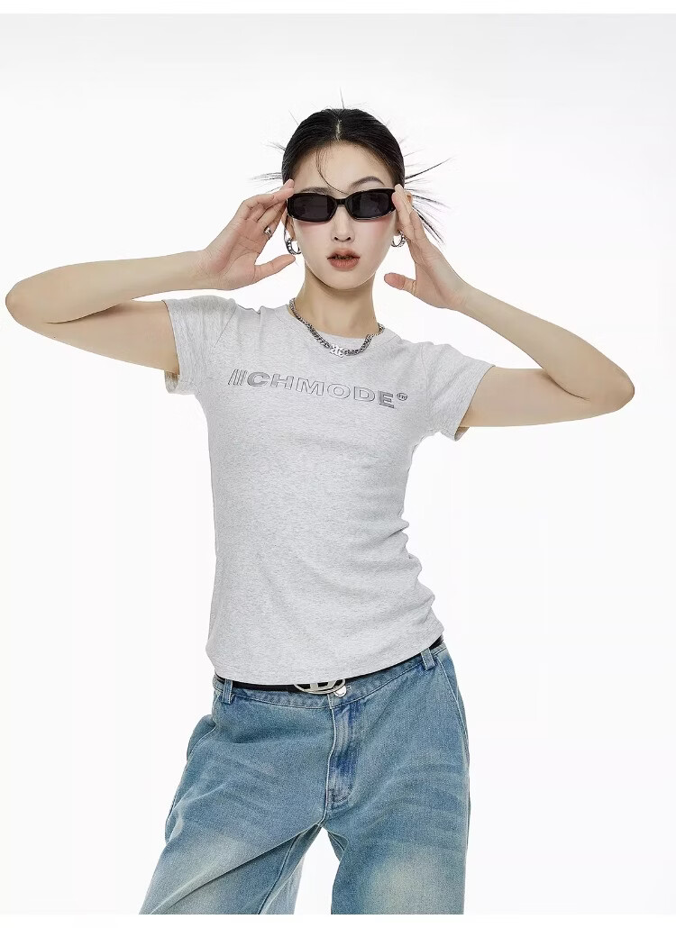 ICH MODE American Slim Fit Shoulder T-Shirt Women Summer New Short Crop Top Black L 16