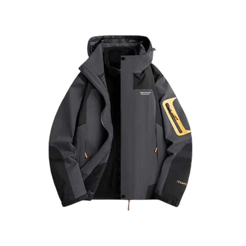 JEANSWEST OUTDOOR Wang Yibo Endorsed Men's Autumn Winter Windproof Casual Couple 3-in-1 Jacket Dark Gray L