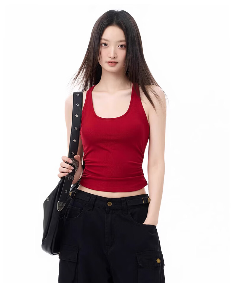 La Chapelle Red Racerback Tank Top with Built-in Padded Bra Summer Inner and Outer Wear Ancola Red S 10