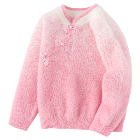 BALABALA Girls' New Chinese-Style Sweater, Children's Knitwear, Spring 2025 Red Sweater Top, 208125103004