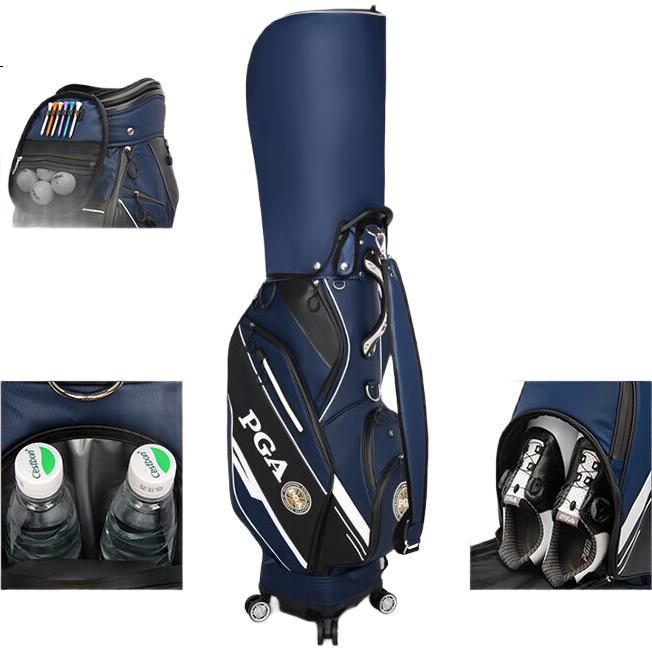 PGA Golf Bag for Men, Omnidirectional Four-Wheel Push-Pull Retractable Carry-On Golf Bag, Fully Waterproof And Multifunctional, Navy Blue