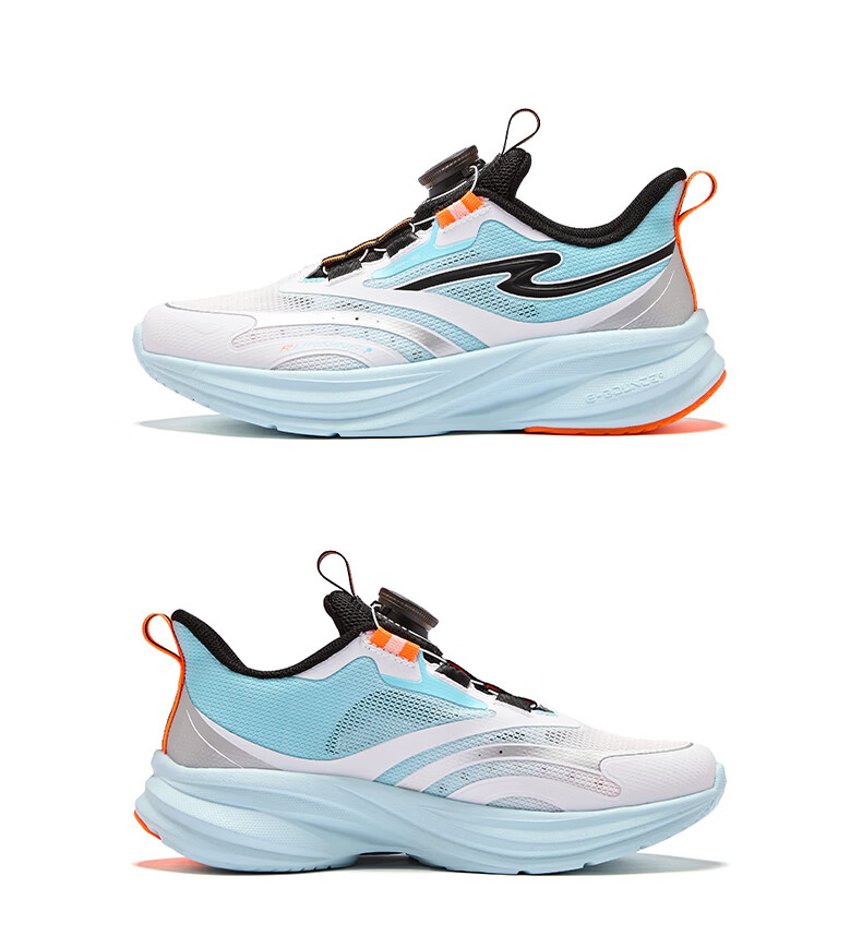 ERKE Kids Unisex Shock-Absorbing Sports Shoes Children's Dial Buckle Lightweight Running Shoes White/Summer Coconut Blue Size 36 42