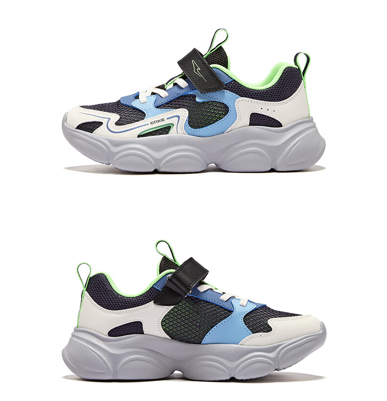 ERKE Kids Summer Casual Shoes Breathable Lightweight Sports Shoes Zero Gray/Whale Gray Size 34 46
