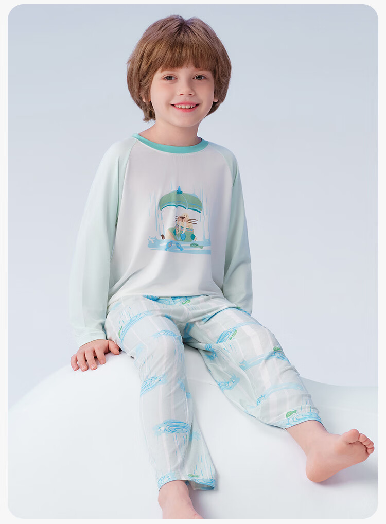 Ying's [Modal Acetate] Boys' Long Sleeve Children's Pajamas Homewear Spring Summer Sweat-Wicking Class A Youth 15