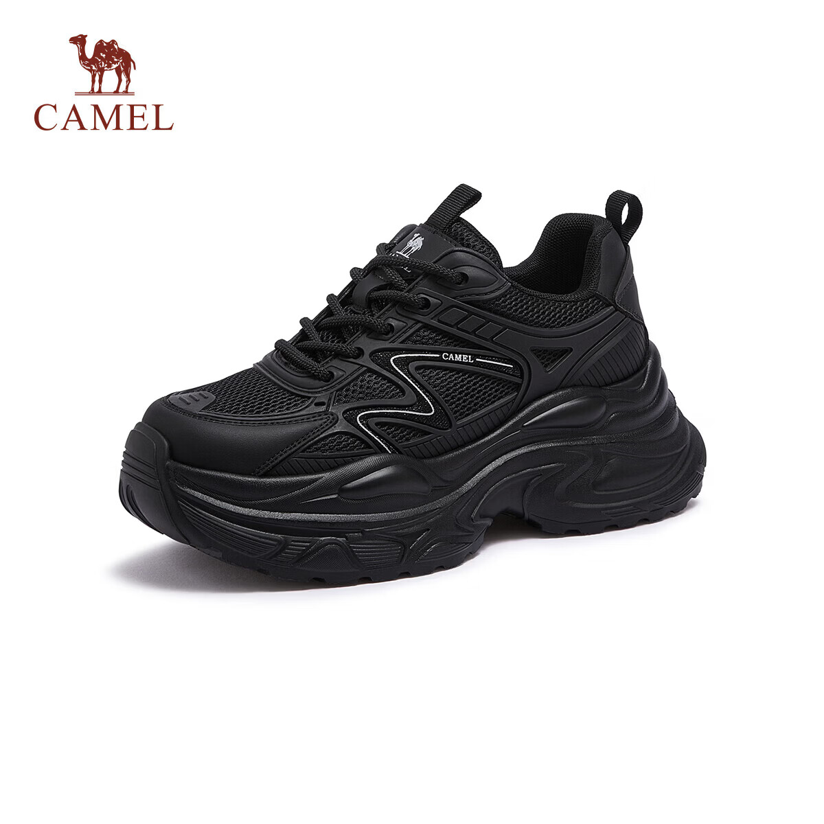 CAMEL Women's Dad Sneakers City Functional Patchwork Thick Sole Height Increasing Casual Shoes L26S283074 Black Size 35